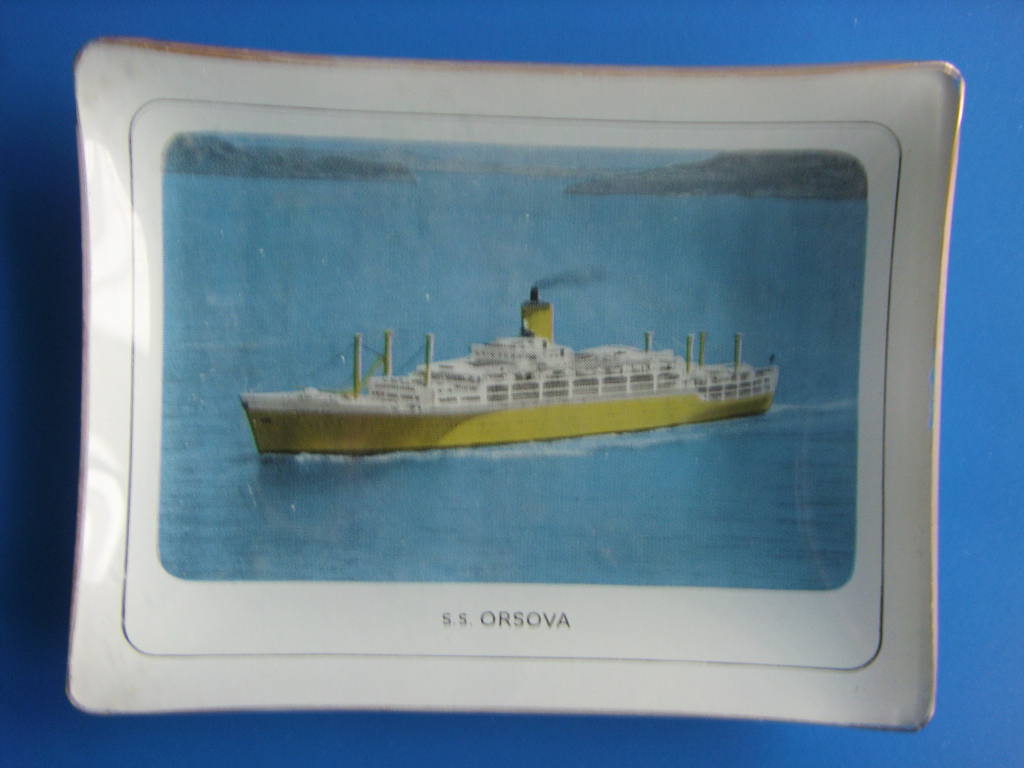 GLASS DISH SOUVENIR WITH A FULL COLOUR PICTURE OF THE VESSEL THE ORSOVA
